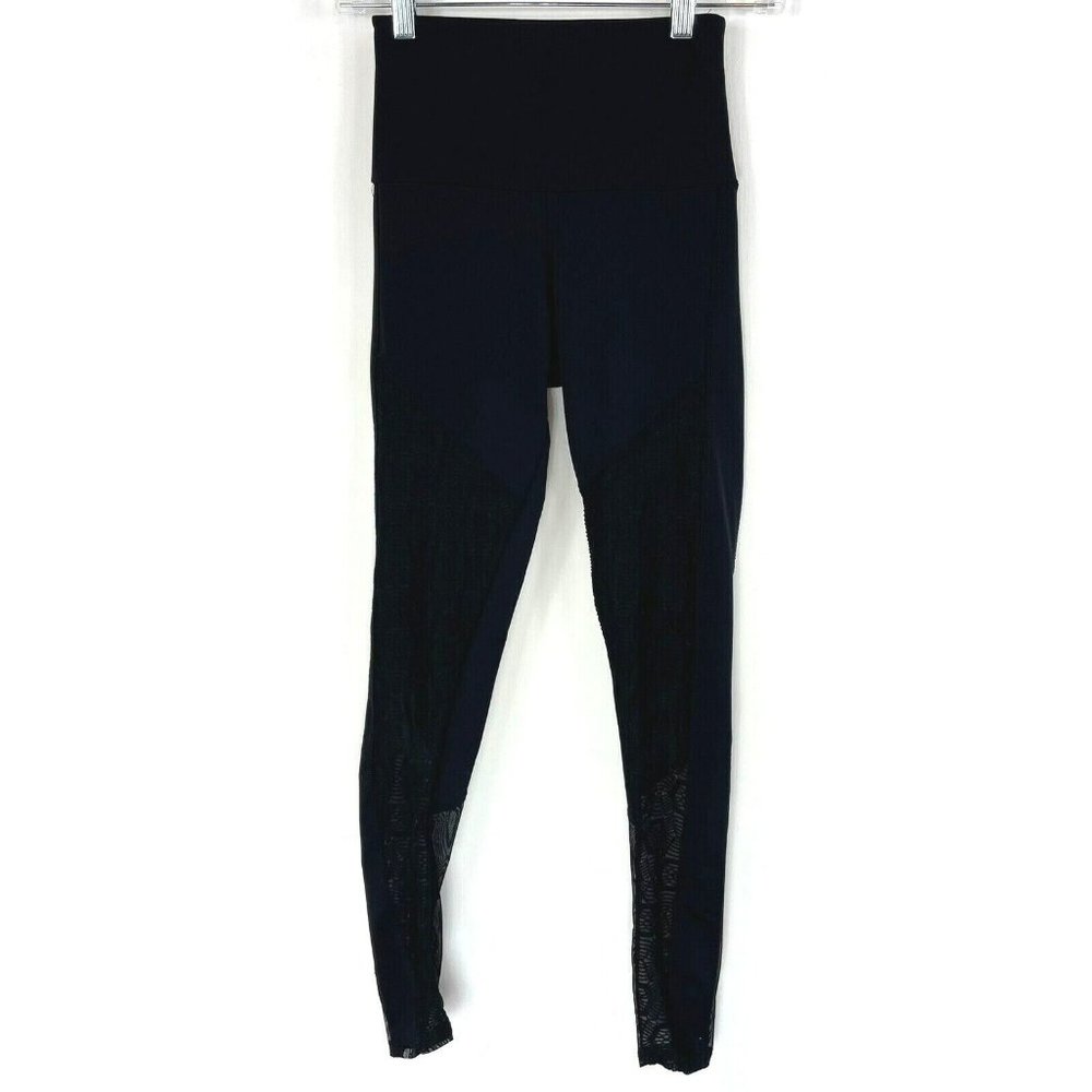 Onzie‎ Leggings Size XS High Rise Black Lace Side Panel Full Length